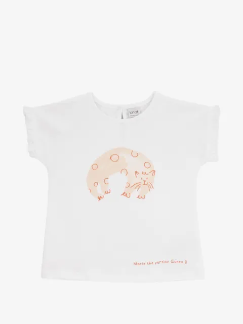 Knot ruffled persian-graphic T-shirt