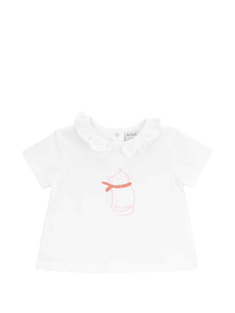 Knot Mary Cat ruffled print T-shirt - White