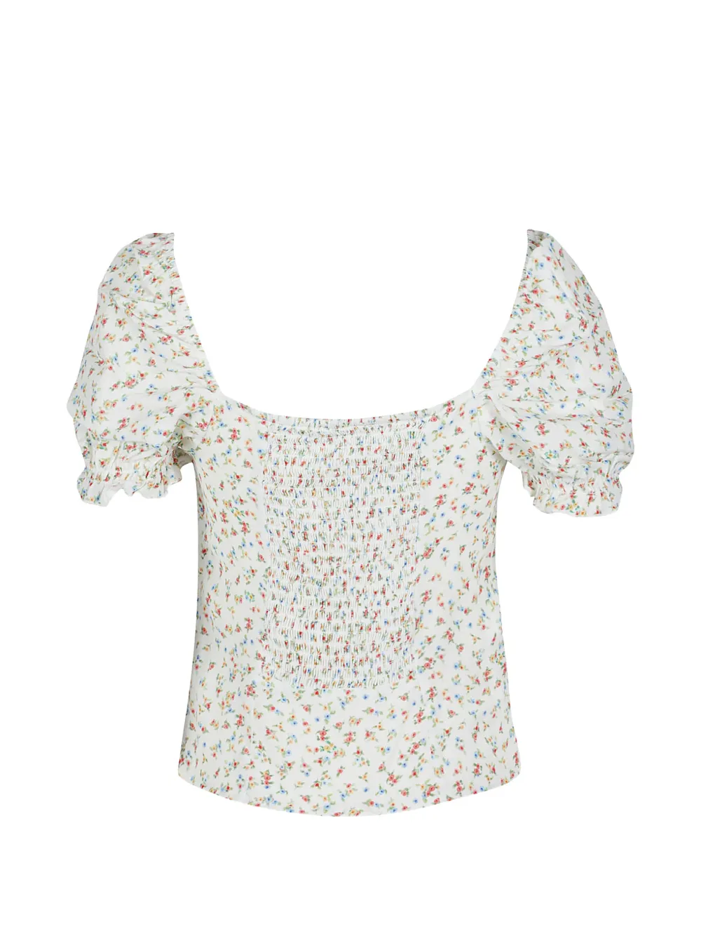  Mar De Margaritas Shirred Floral-pattern Blouse - White 