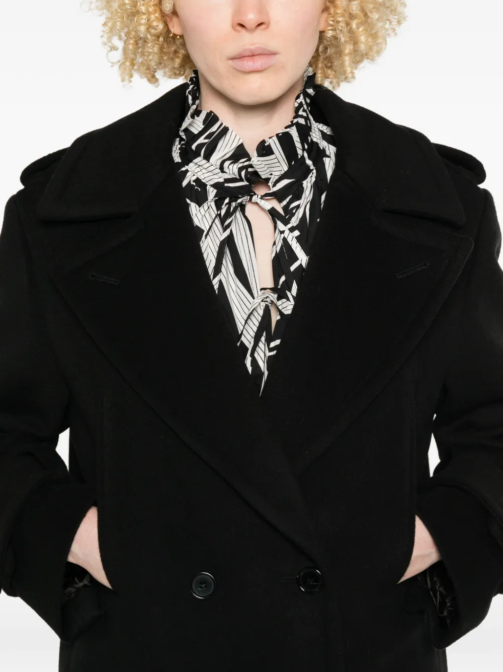 Nina Ricci Double-breasted Reefer Coat in Black, view 5