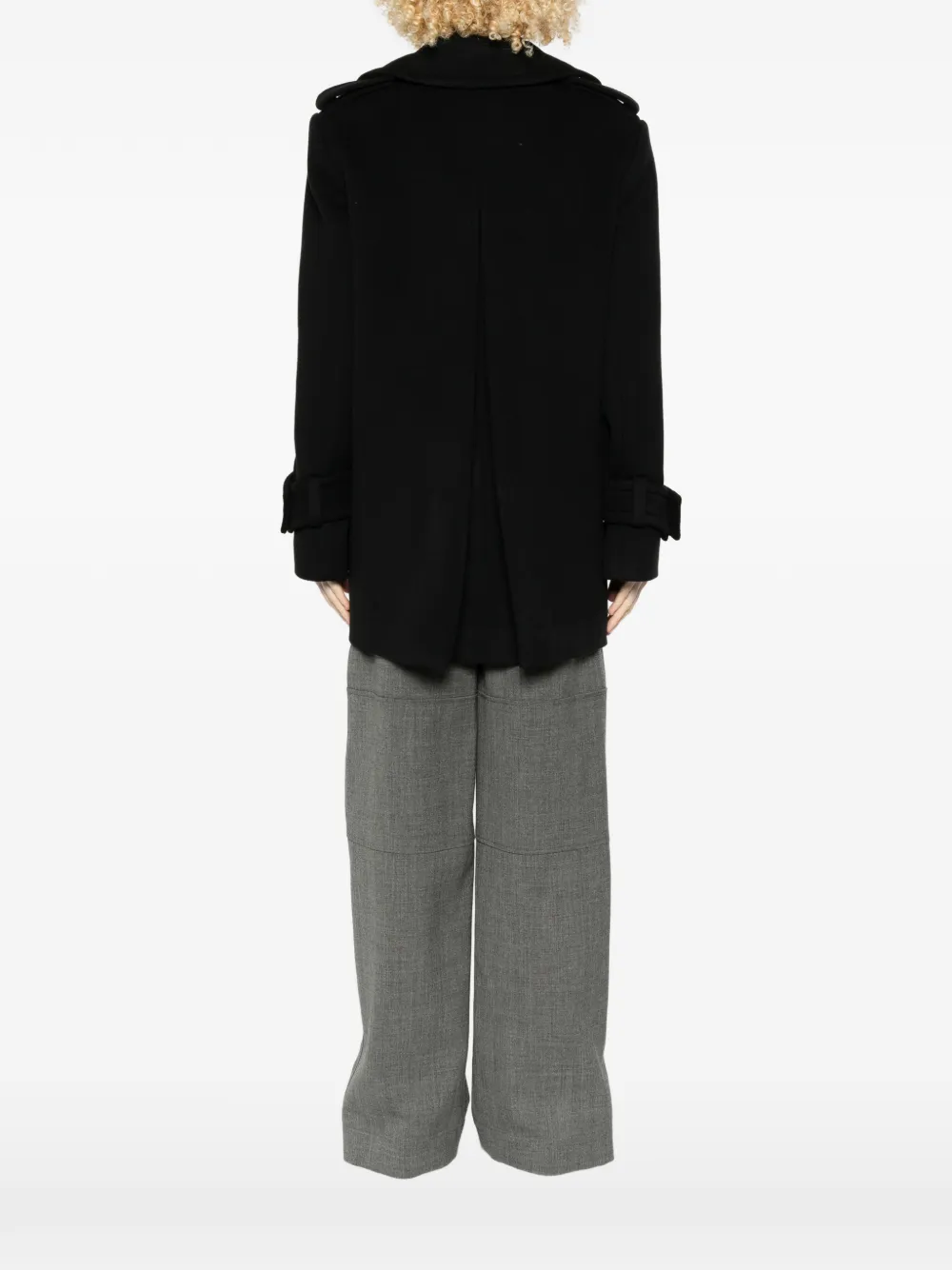 Nina Ricci Double-breasted Reefer Coat in Black, view 4
