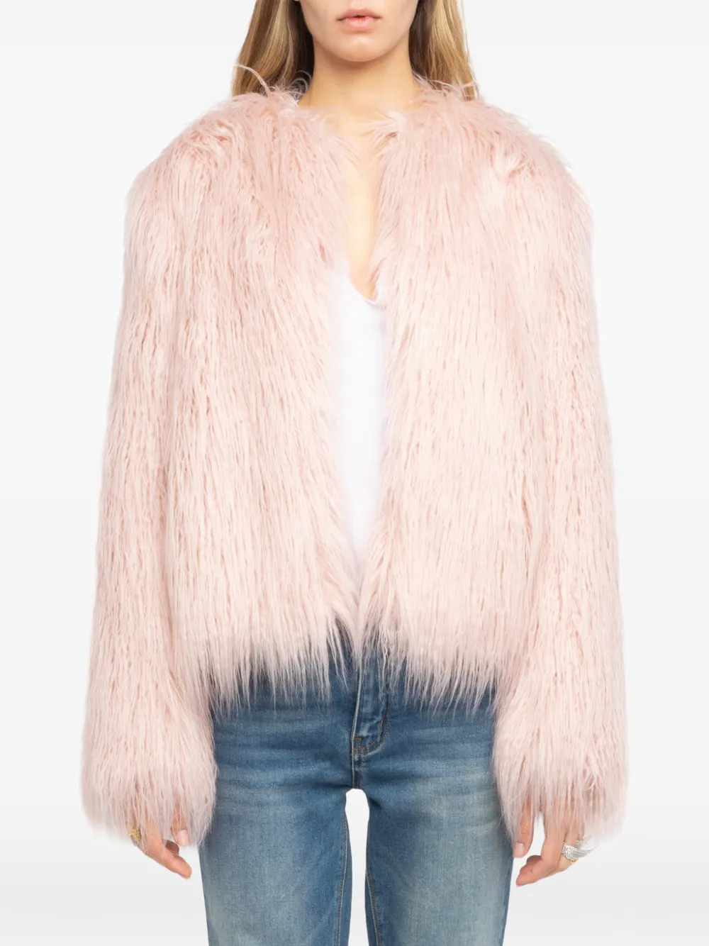Zadig&Voltaire Freddie Curly jas van imitatiebont Roze