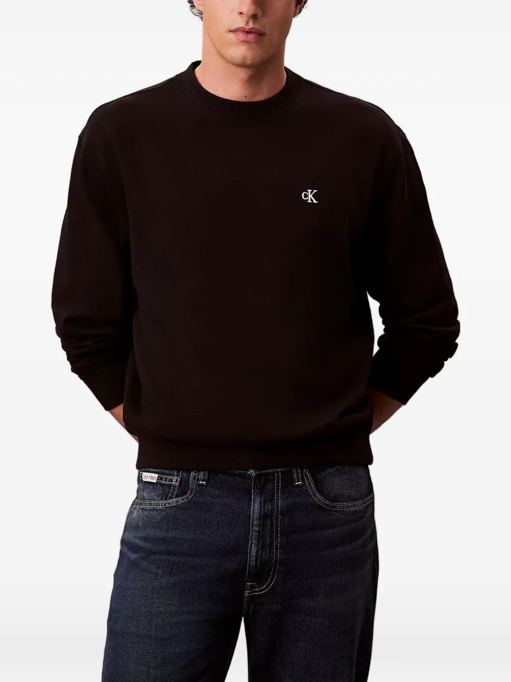 Calvin Klein logo-embroidery crew-neck sweatshirt - Schwarz