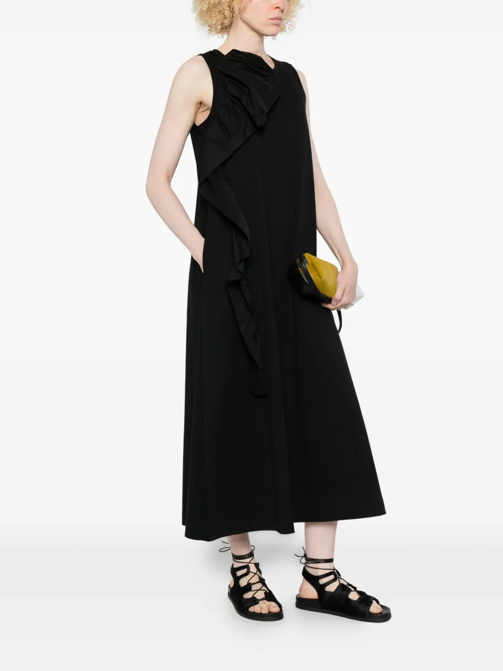 Psophia Ruffled Midi Dress - Black 