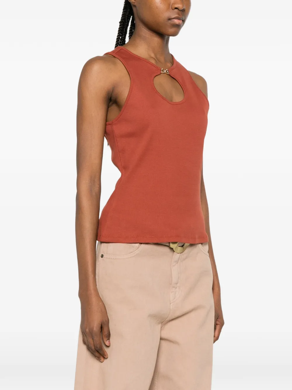 TWINSET Geribbelde top met logo Bruin