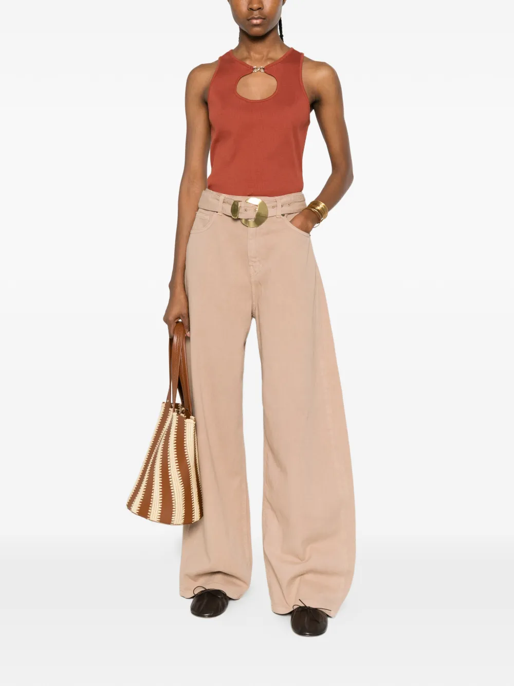 TWINSET Geribbelde top met logo Bruin