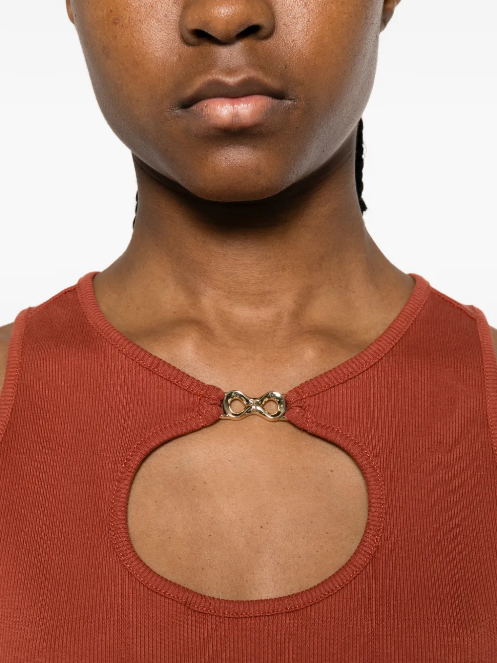 TWINSET Geribbelde top met logo Bruin