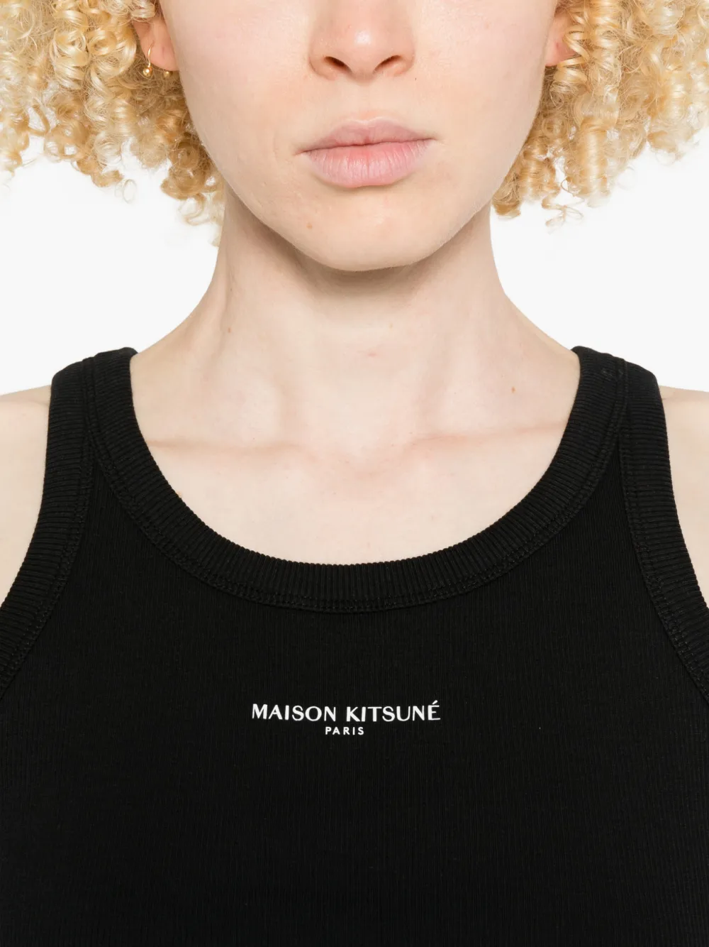 Maison Kitsuné Tanktop met logo Zwart