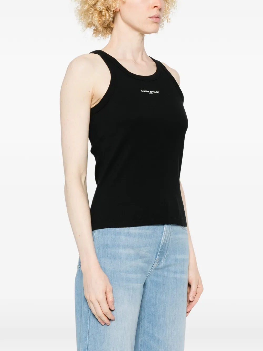 Maison Kitsuné Tanktop met logo Zwart