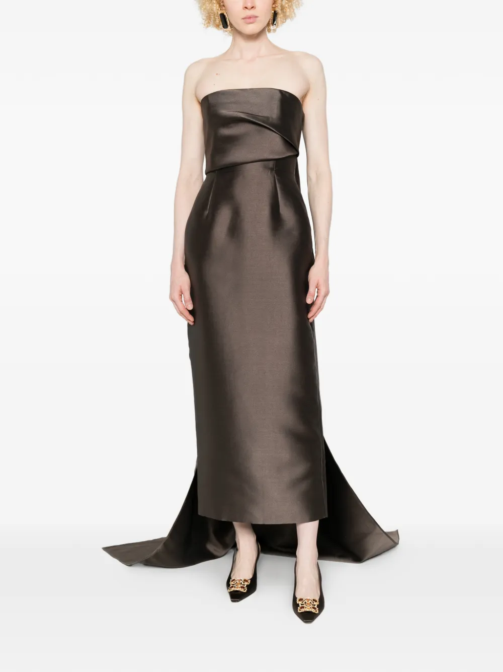 Solace London Kiki strapless maxi-jurk met split Bruin