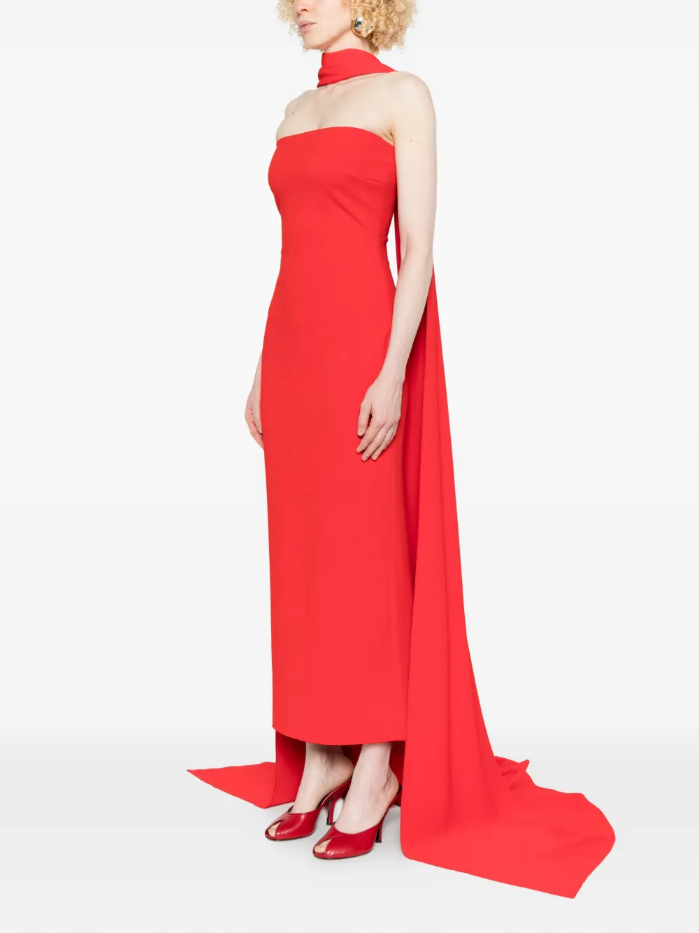 Solace London The Martine gedrapeerde midi-jurk Rood