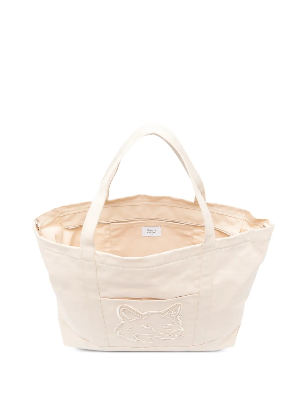 Maison Kitsuné XL shopper met vossen-logo Beige