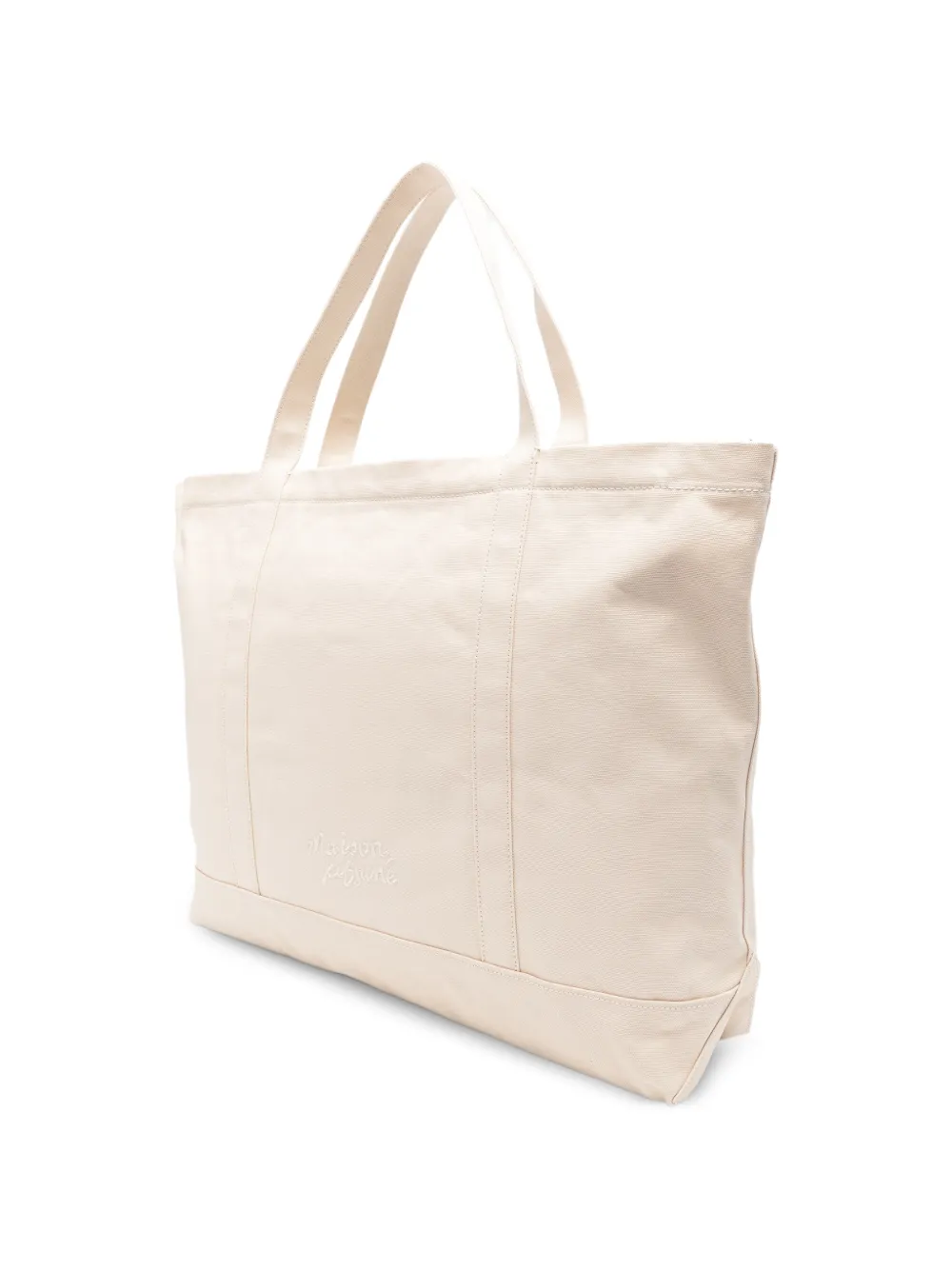 Maison Kitsuné XL shopper met vossen-logo Beige