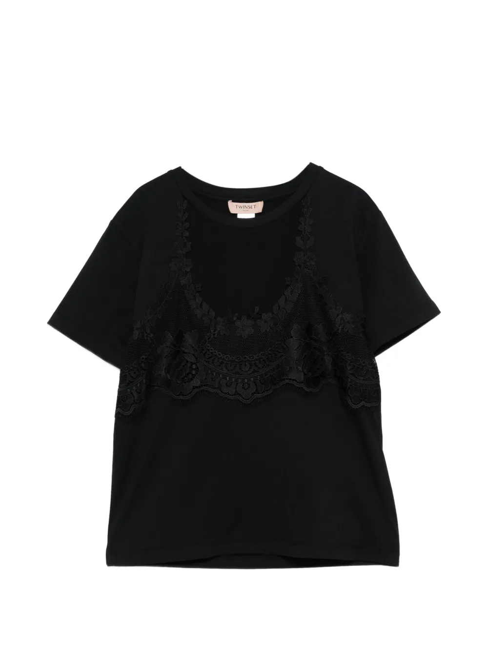 TWINSET lace-detail short-sleeve top - Nero