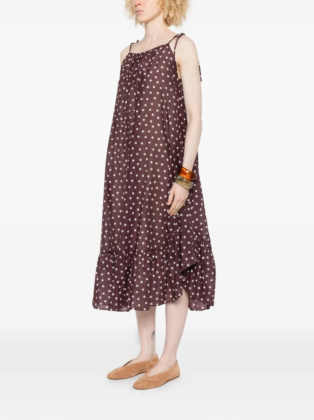 Polka-Dot Ruffled Midi Dress