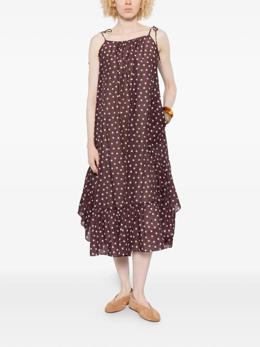 Polka-Dot Ruffled Midi Dress