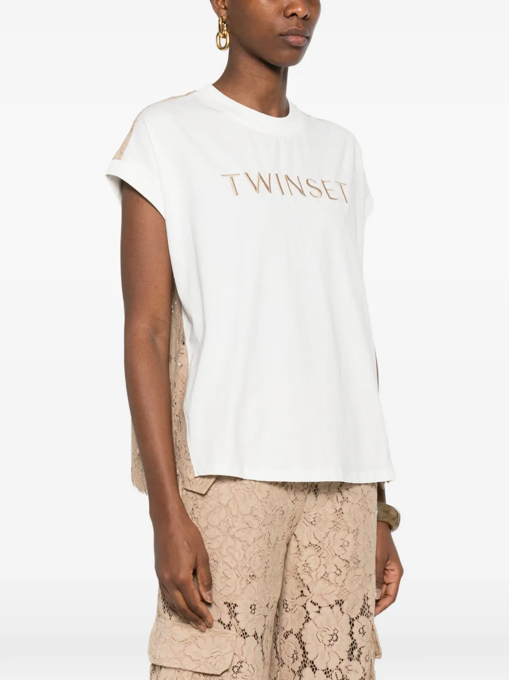 TWINSET T-shirt met geborduurd logo en kanten rug Wit
