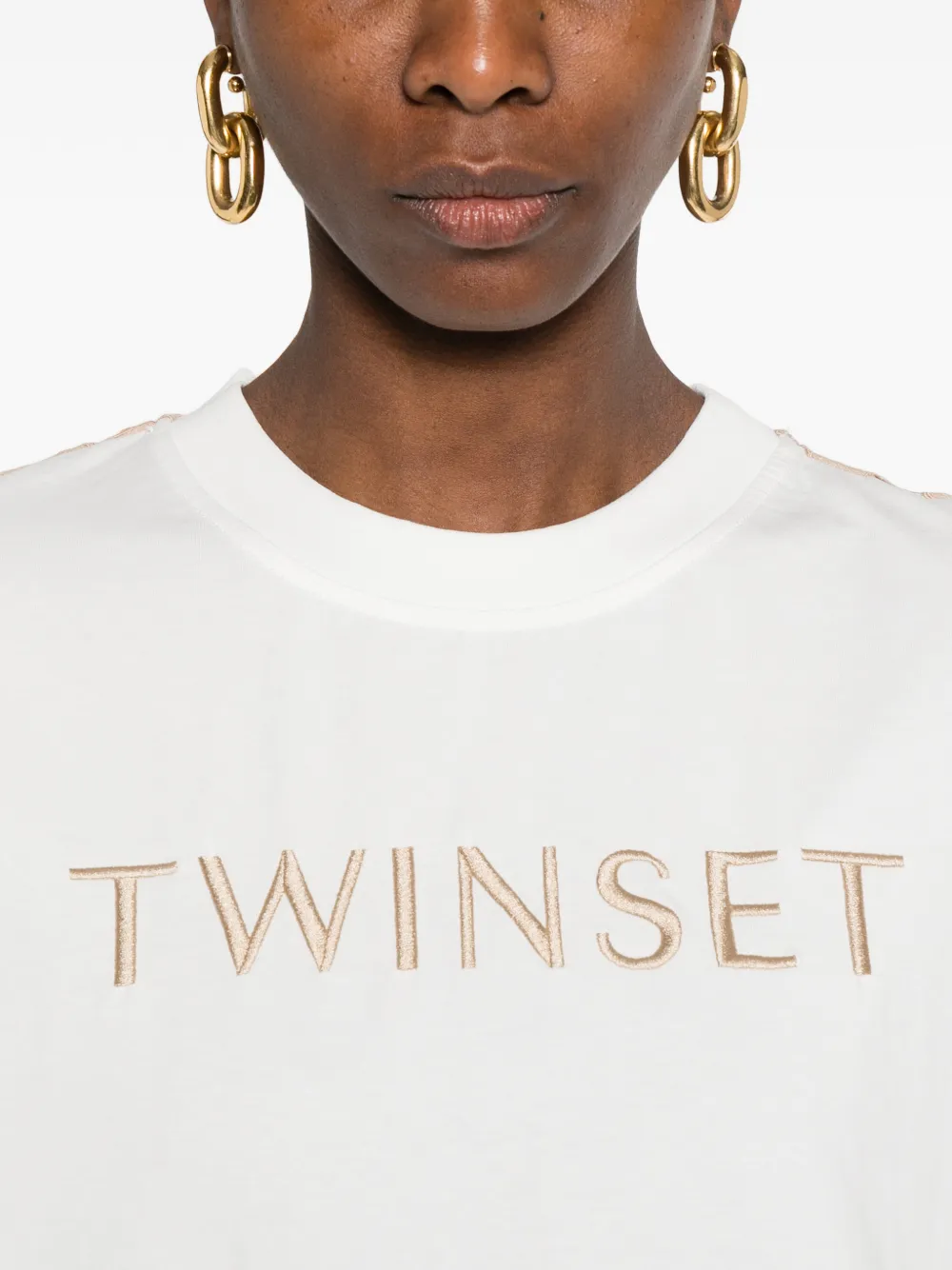TWINSET T-shirt met geborduurd logo en kanten rug Wit