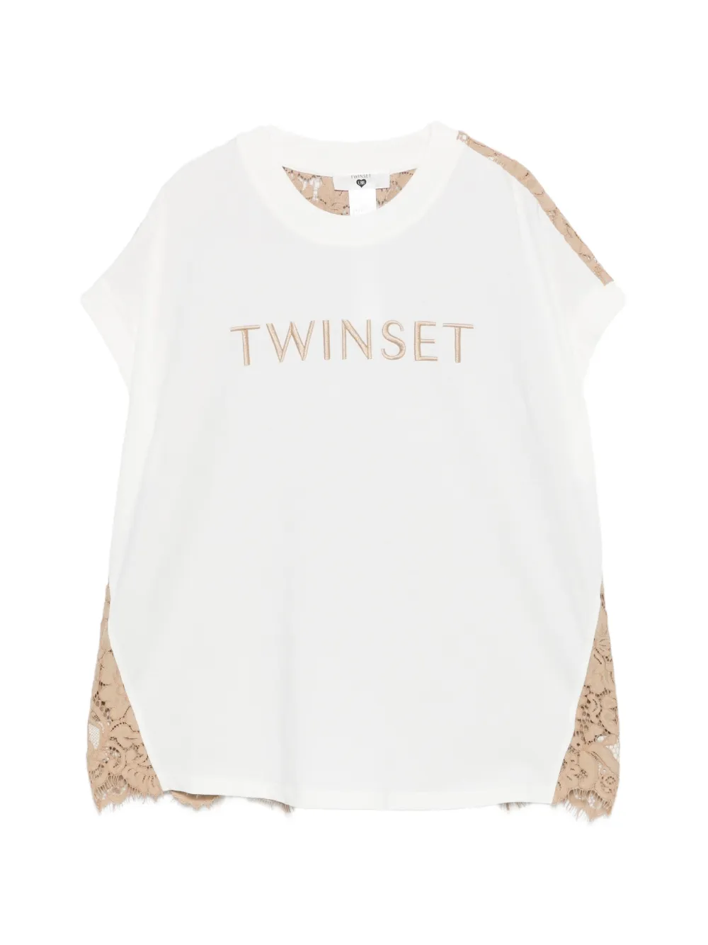 TWINSET lace-back logo-embroidery T-shirt - Bianco