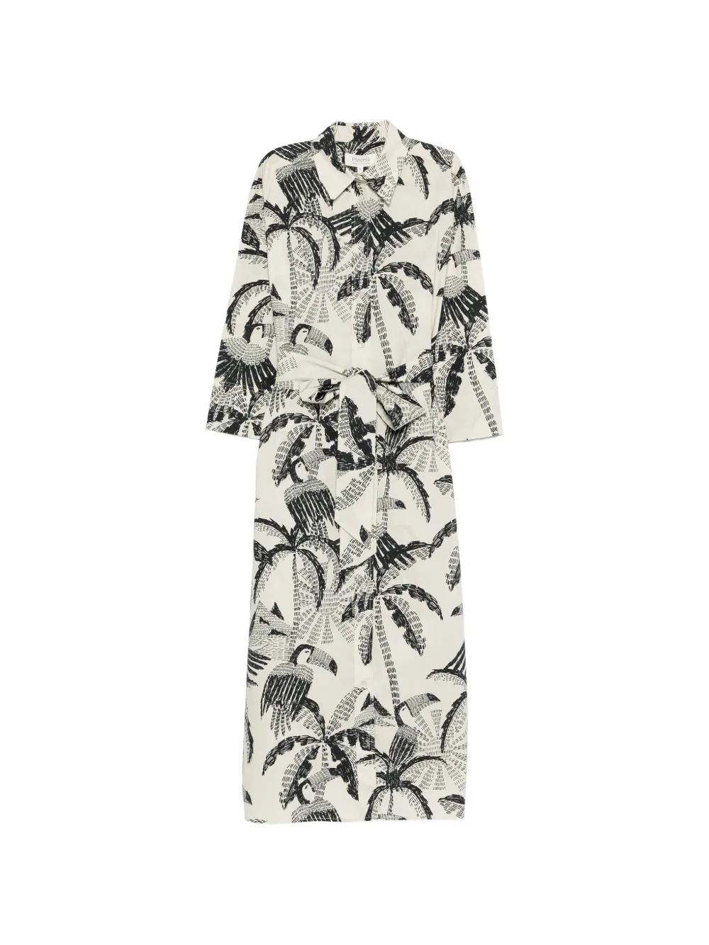 Psophia Palm-tree Pattern Midi Dress In Neutral