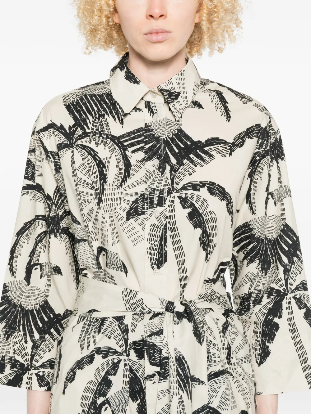 Palm-Tree Pattern Midi Dress