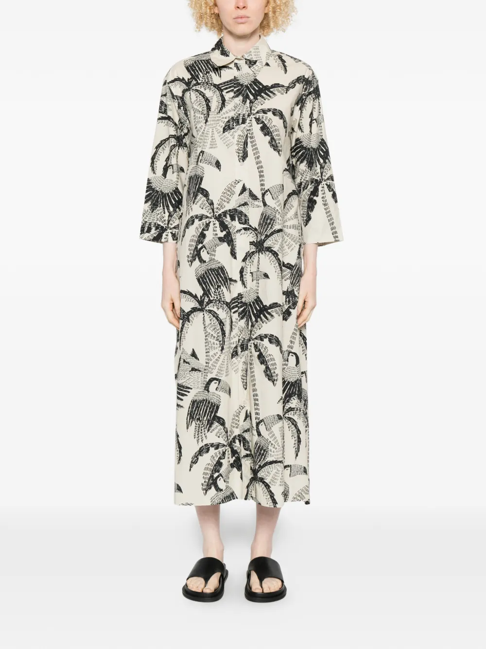 Palm-Tree Pattern Midi Dress