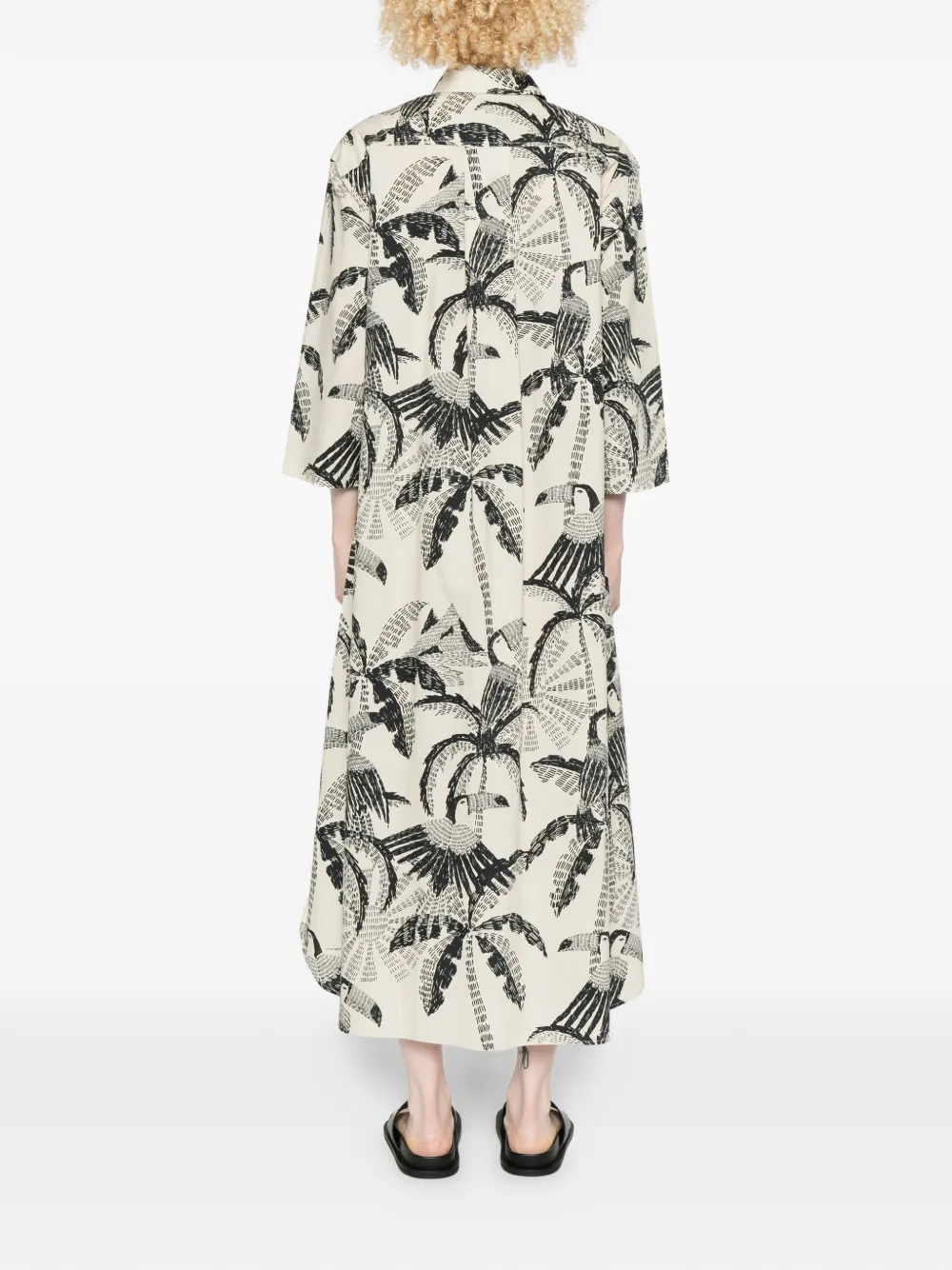 Palm-Tree Pattern Midi Dress