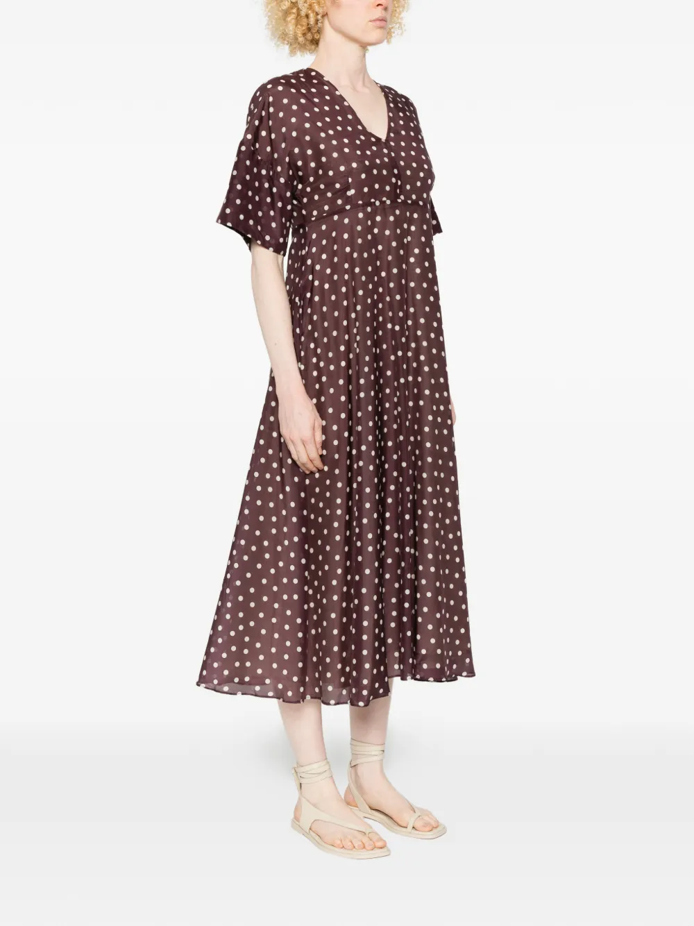 Psophia Polka-dot V-neck Midi Dress - Brown 