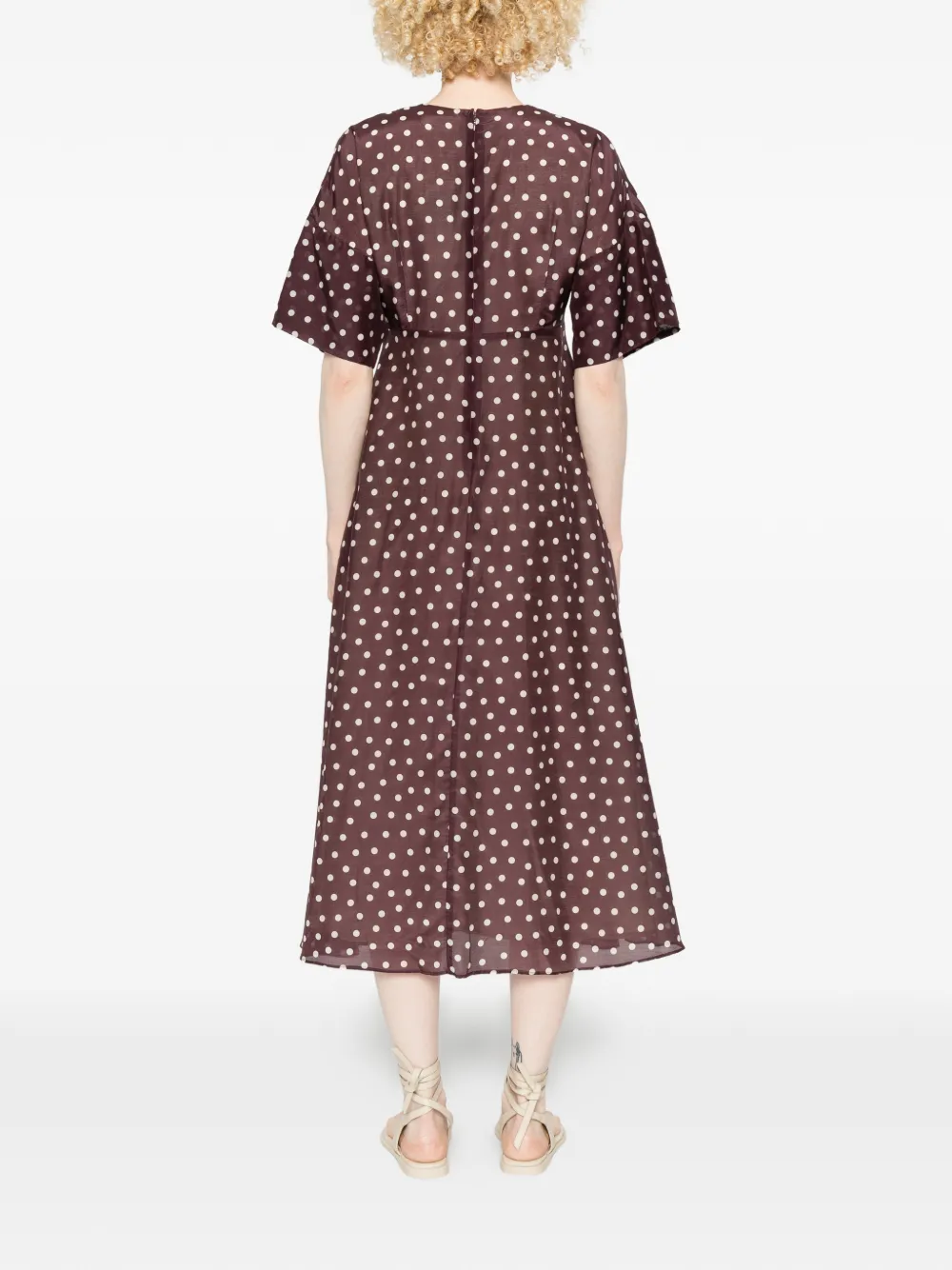 PSOPHIA Midi-jurk met stippen en V-hals Bruin