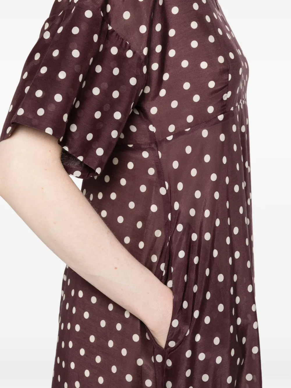 PSOPHIA Midi-jurk met stippen en V-hals Bruin