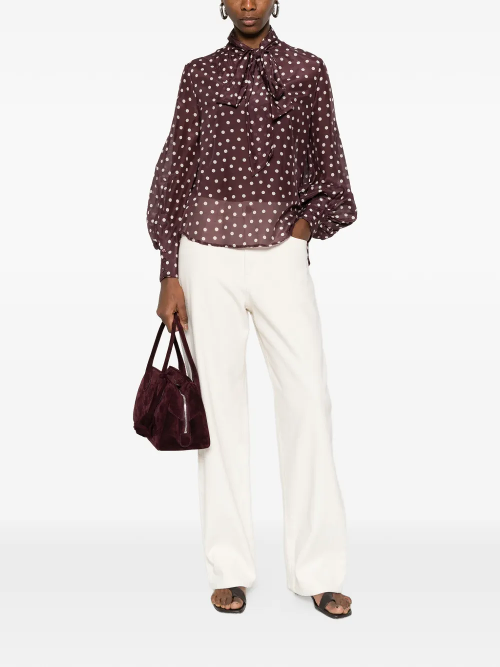  Psophia Polka-dot Tie Blouse - Brown 