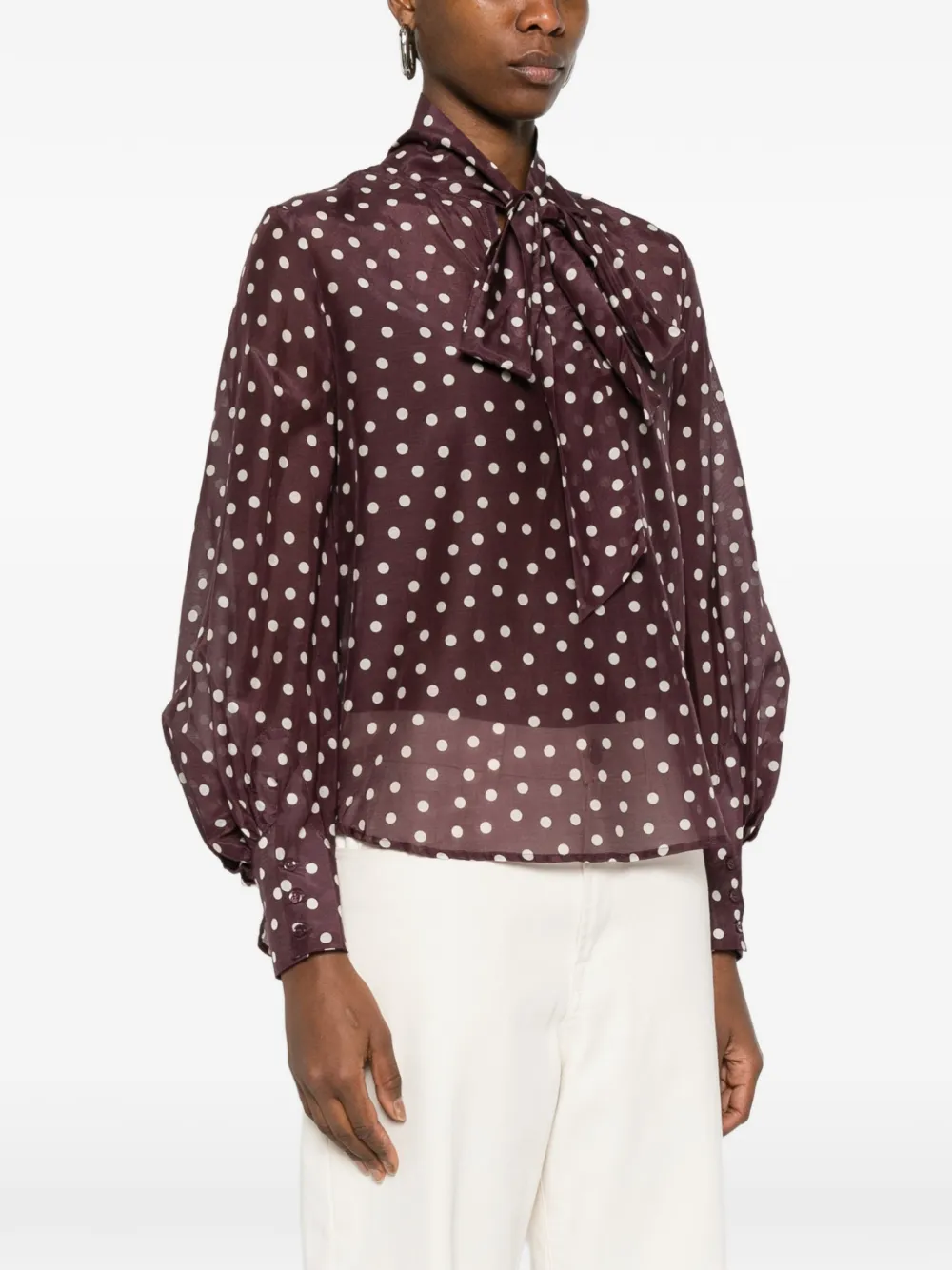  Psophia Polka-dot Tie Blouse - Brown 