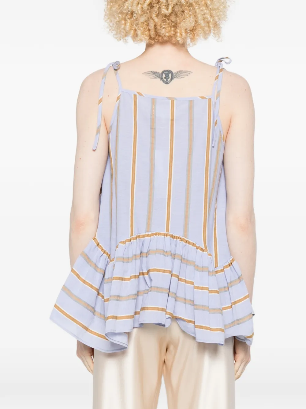 Striped-Pattern Ruffle-Detail Top