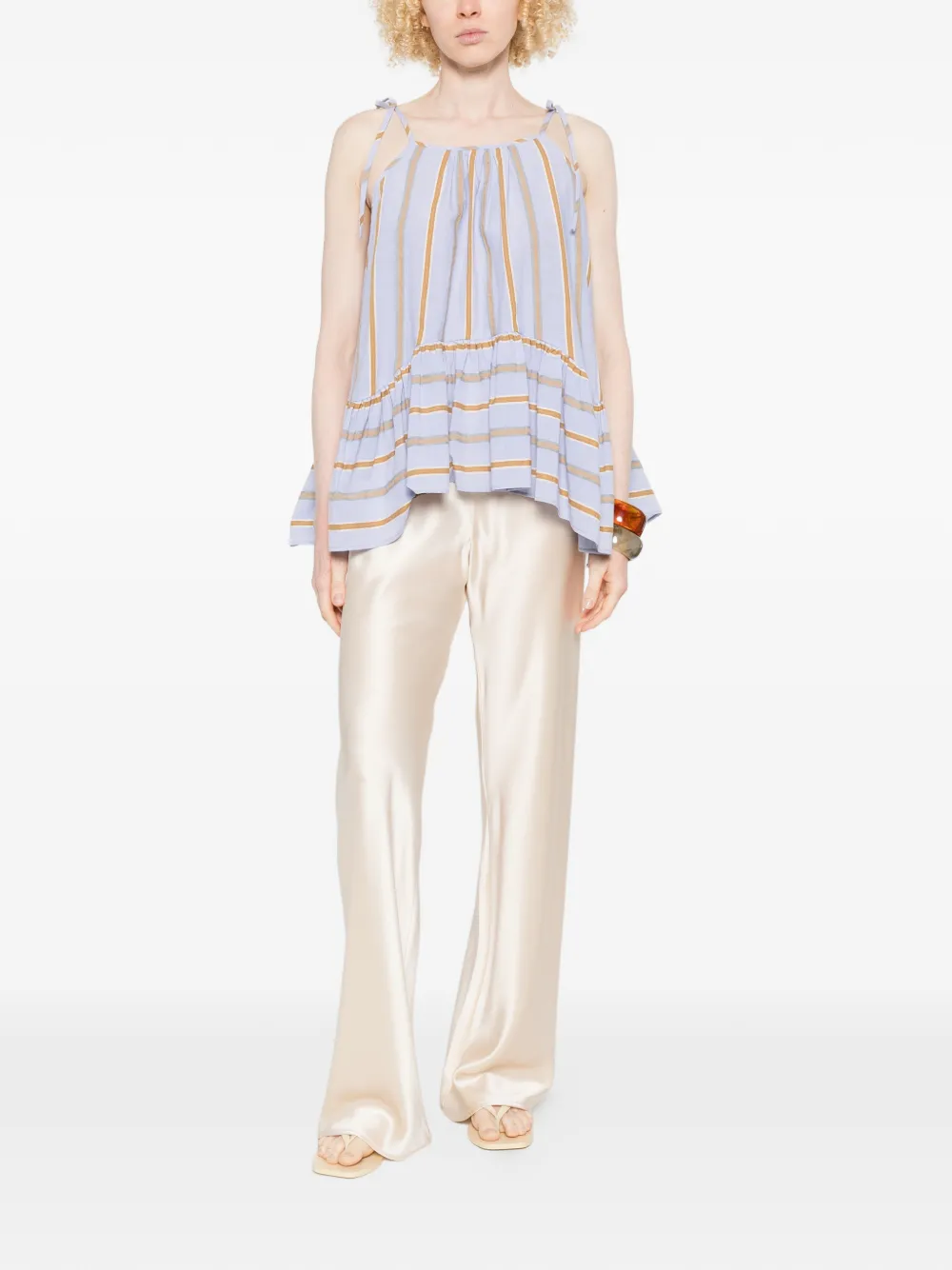 Striped-Pattern Ruffle-Detail Top