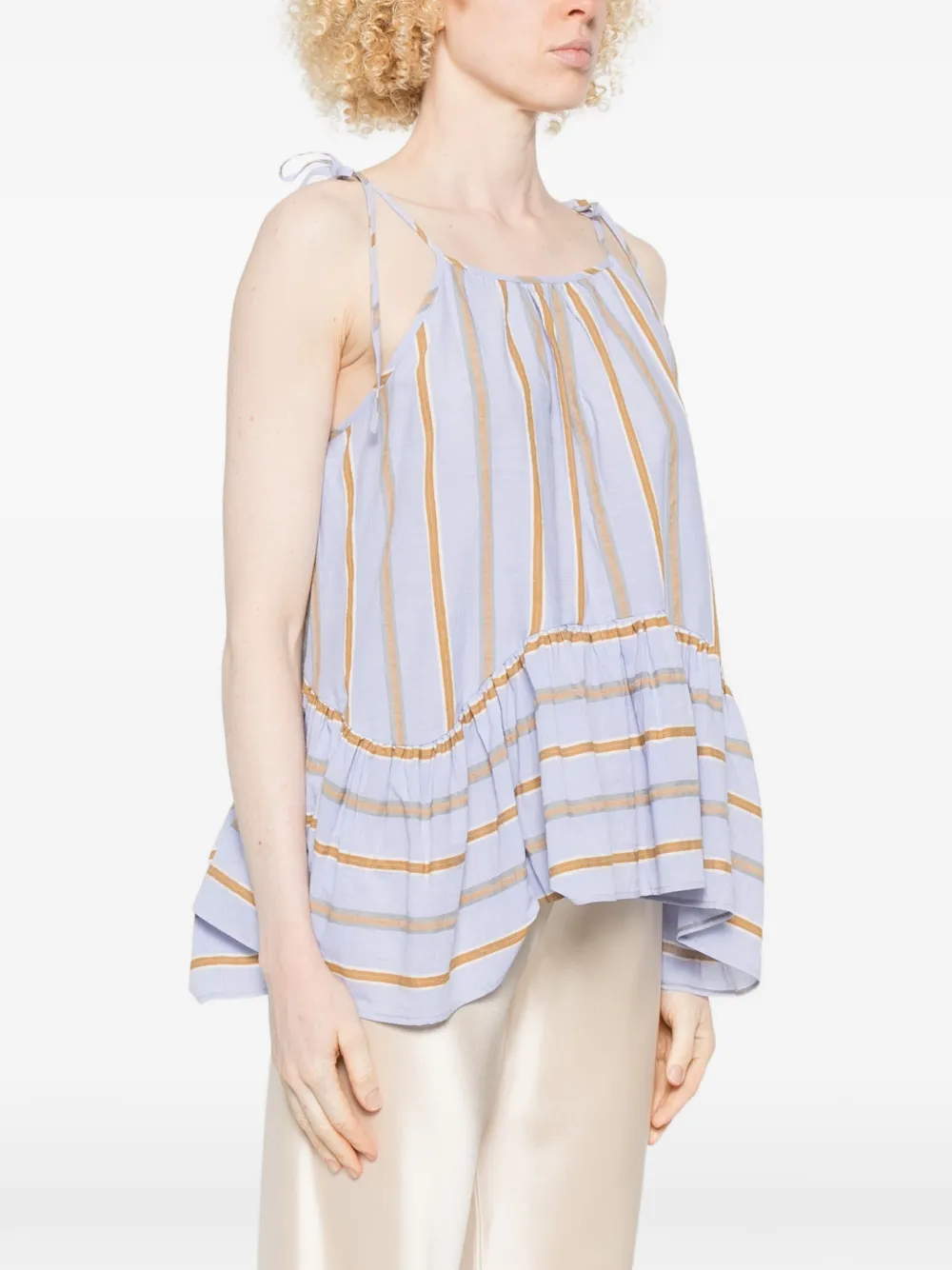 Striped-Pattern Ruffle-Detail Top