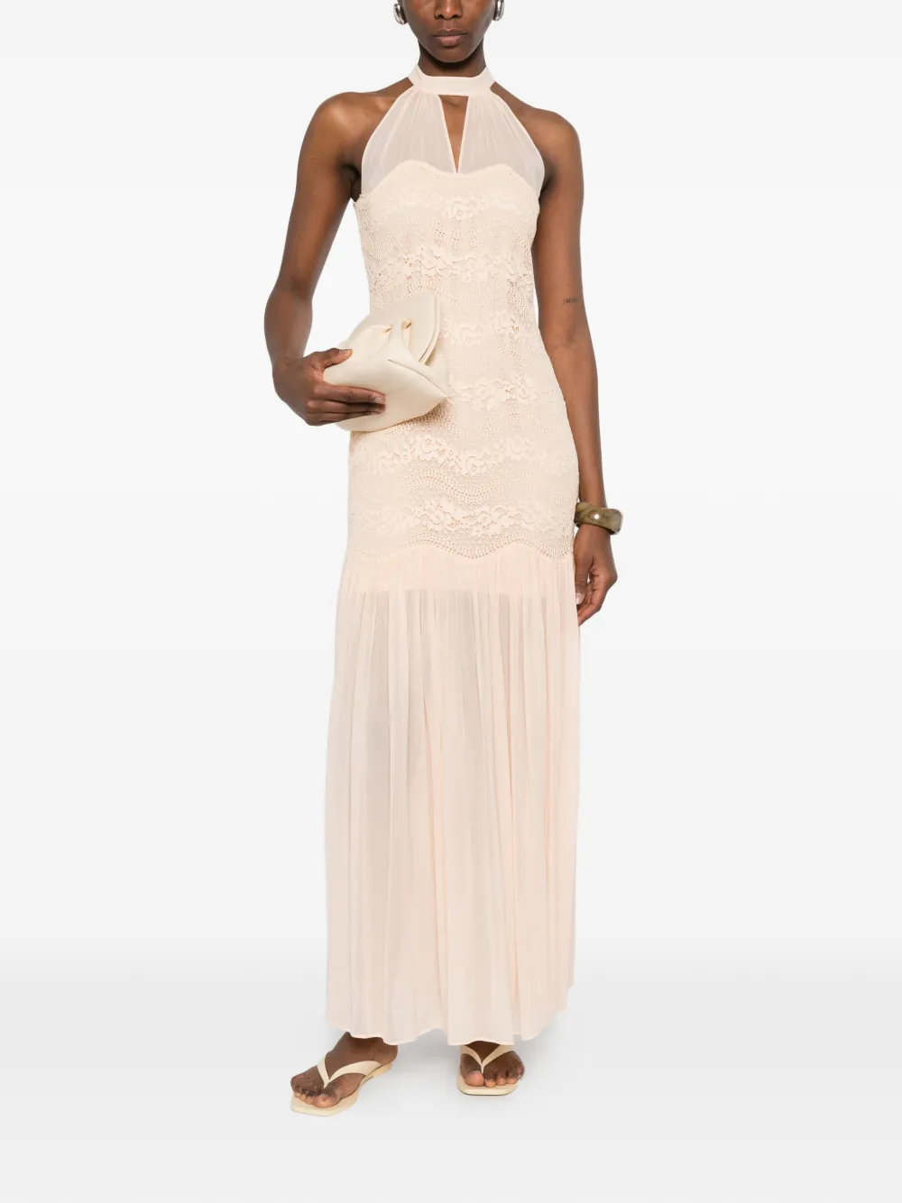 TWINSET Geplooide maxi-jurk met kant Roze
