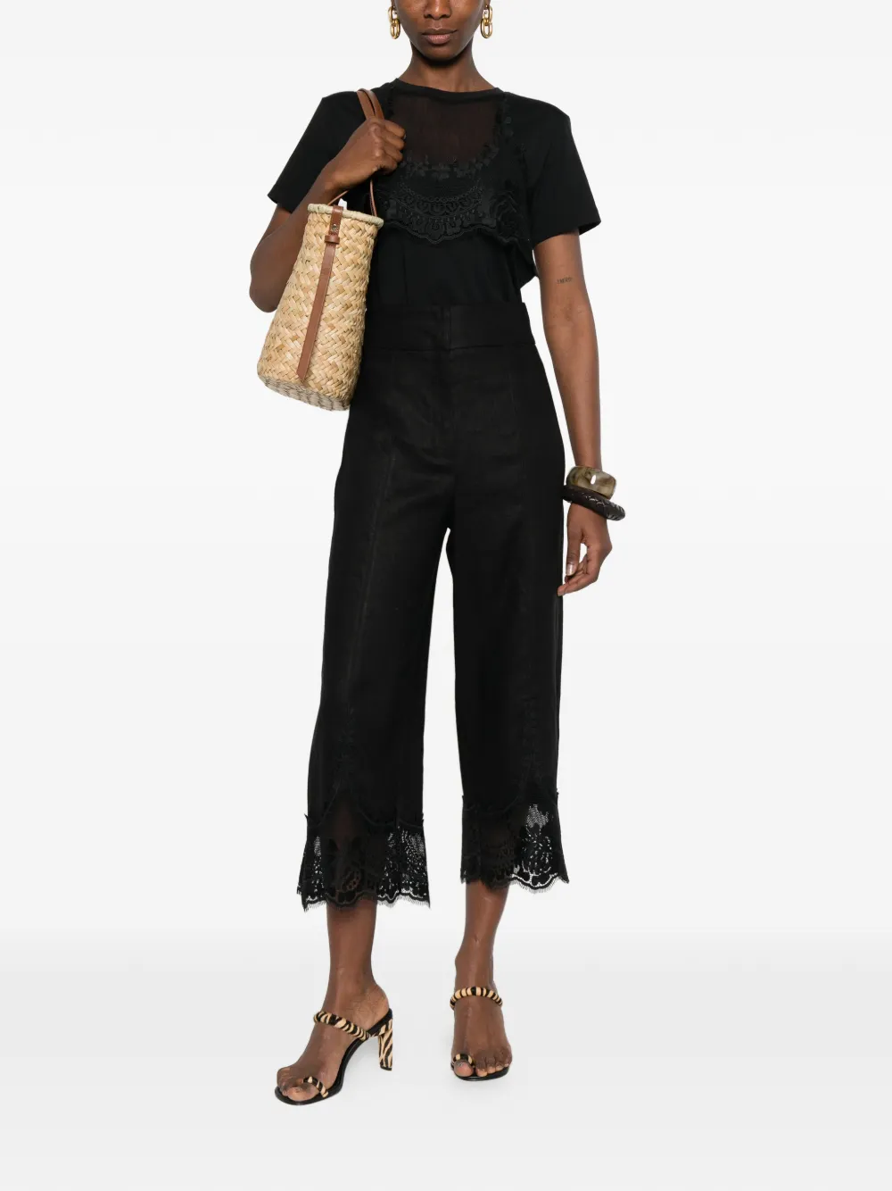 TWINSET Broek met kanten detail Zwart