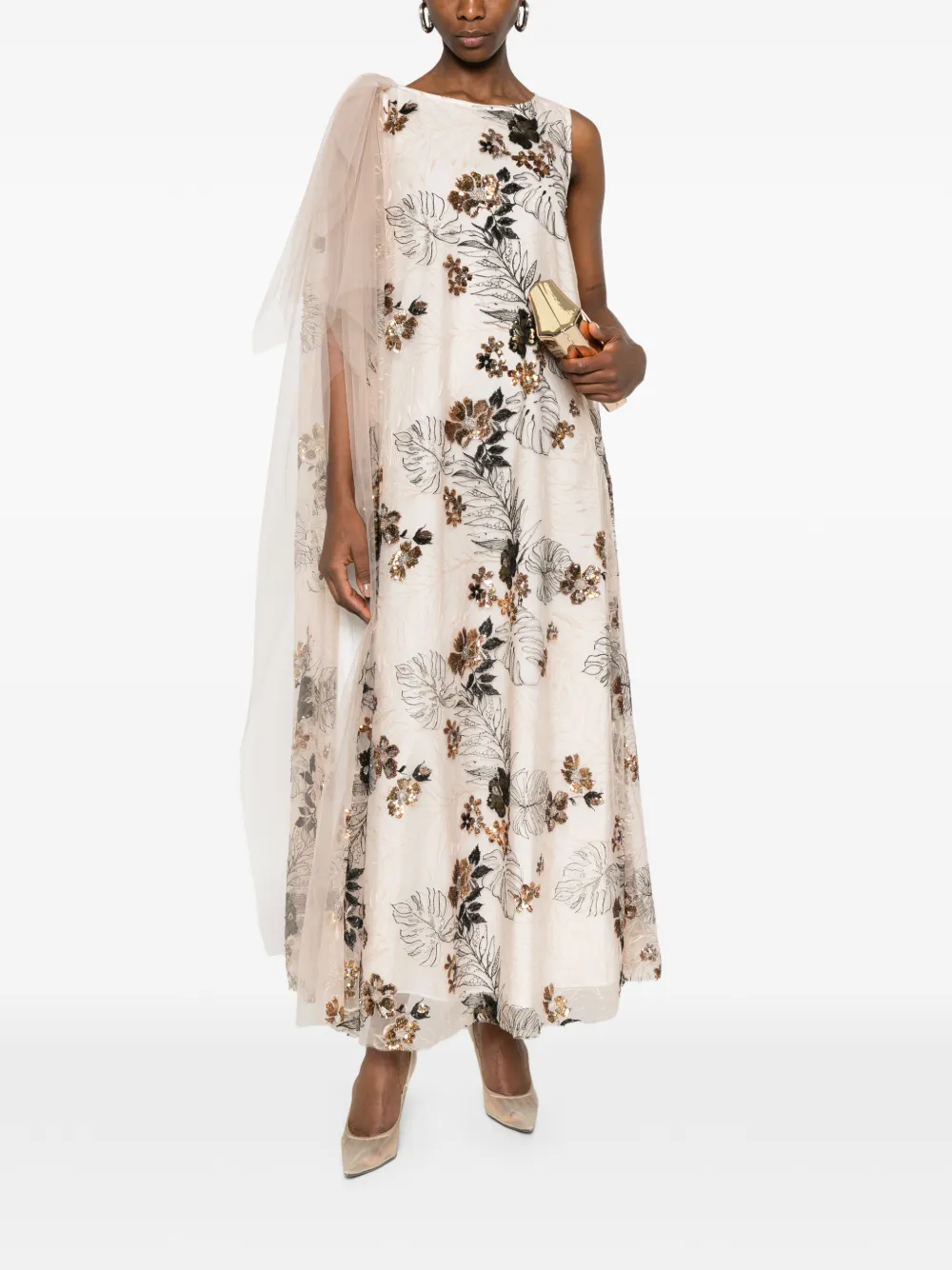 floral-embroidered midi dress