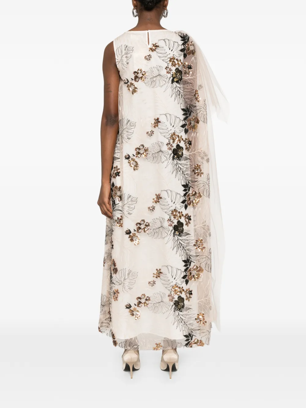 floral-embroidered midi dress
