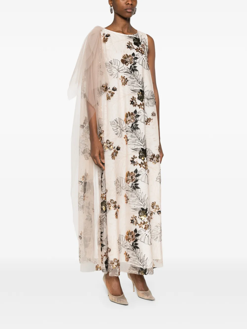 Floral-Embroidered Midi Dress