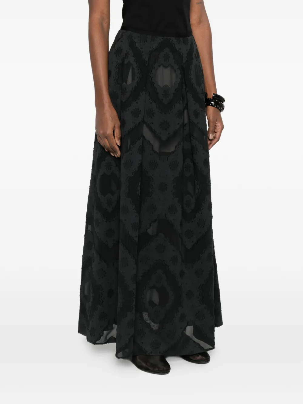  Agnona Jacquard Long A-line Skirt - Black 