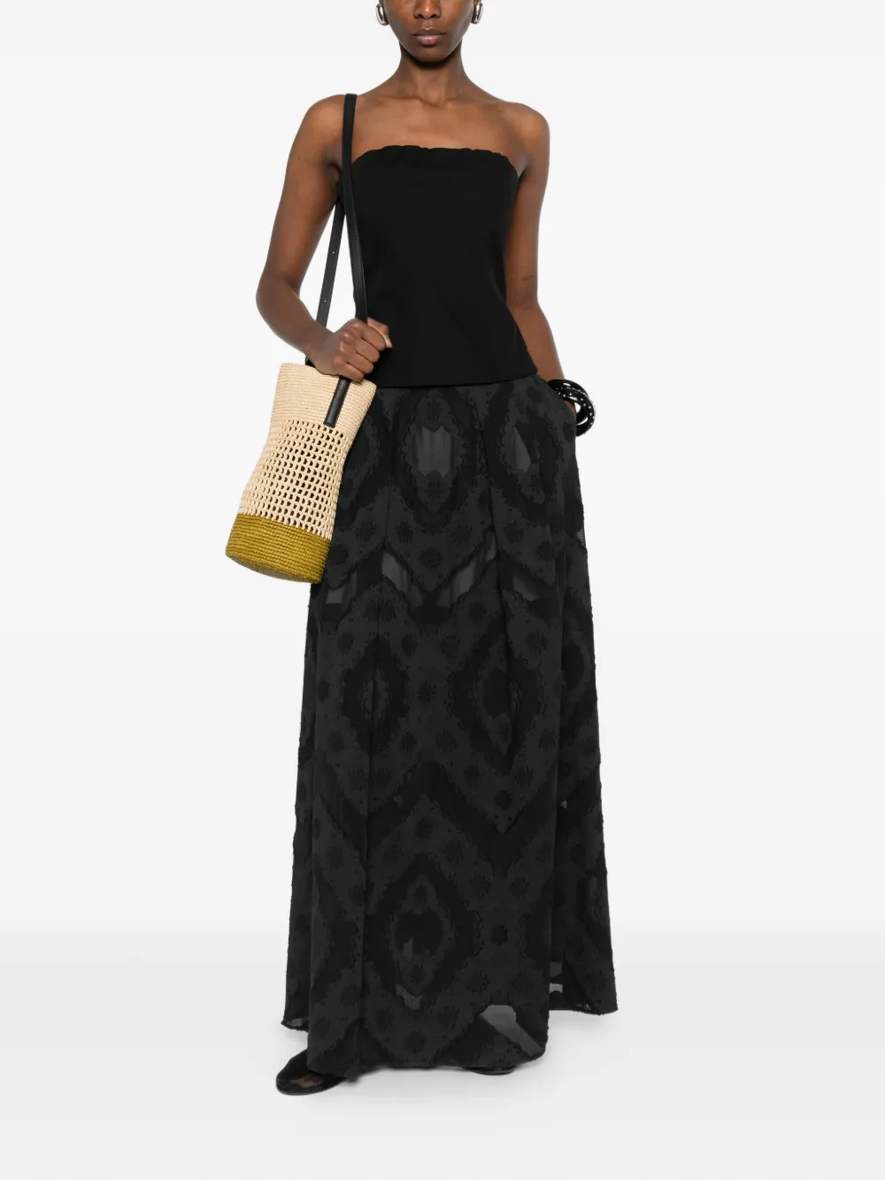  Agnona Jacquard Long A-line Skirt - Black 