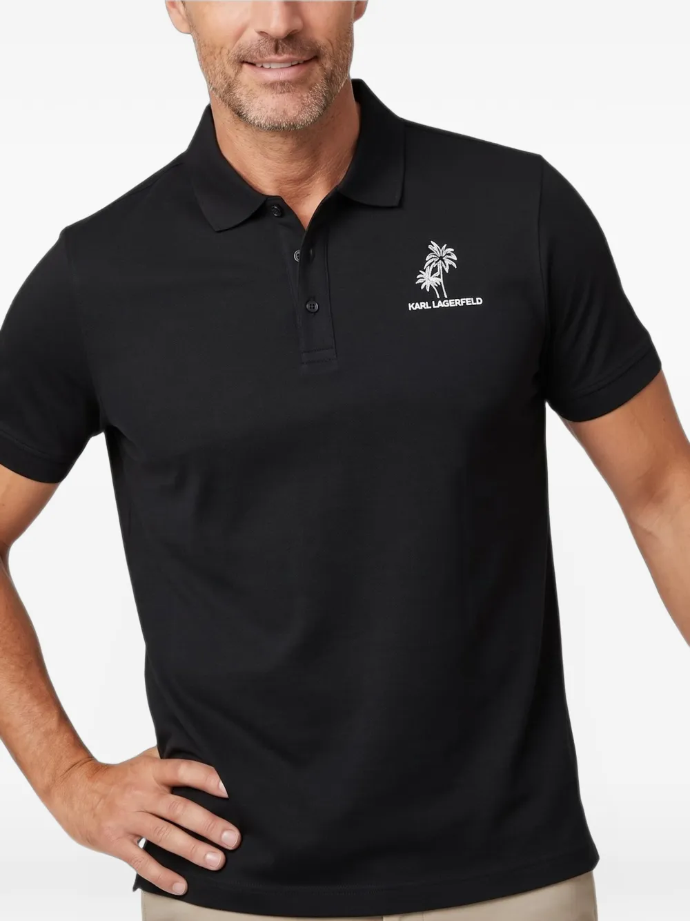 Karl Lagerfeld palm tree-embroidered polo shirt Zwart