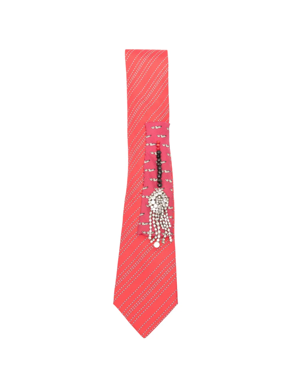 Pre-owned A.n.g.e.l.o. Vintage Upcycling X Stefania Bertoni Customised Hermès Striped Beaded Silk Tie In Red