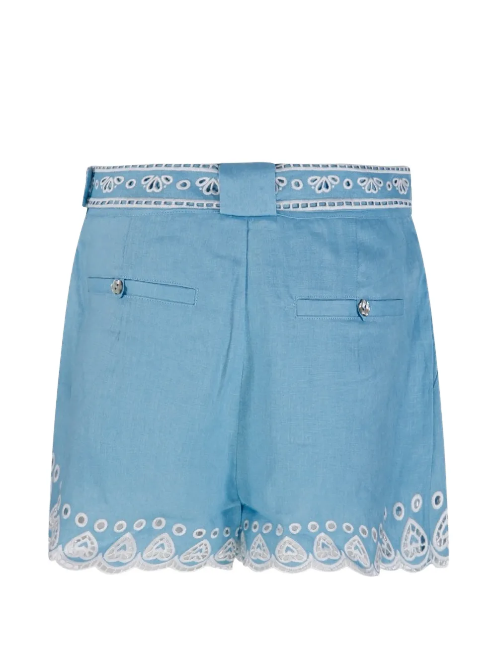  Farm Rio Floral-embroidered Belted Shorts - Blue 