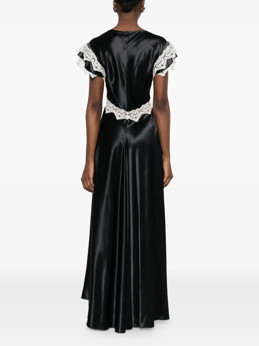 Alberta Ferretti Maxi-jurk met afwerking van kant en V-hals Zwart