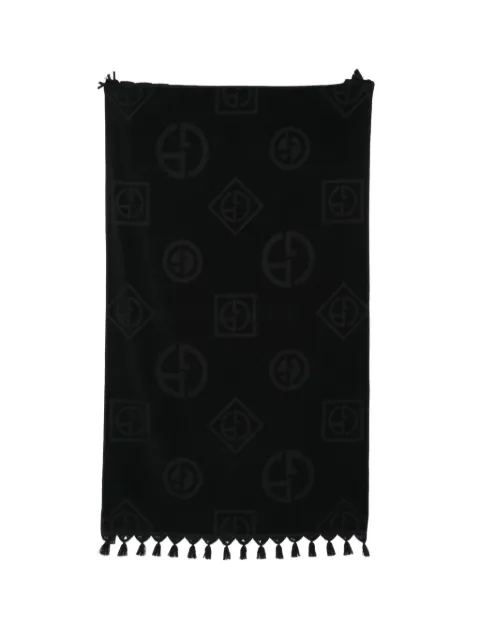 Giorgio Armani logo patterned tassel beach towel 