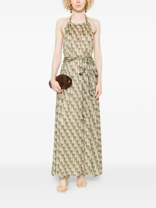gold belt maxi dress Satin front-slit maxi dress with draped belt Color: Black/Gold RASARIO Online Boutique 42 (FR) / Black/Gold