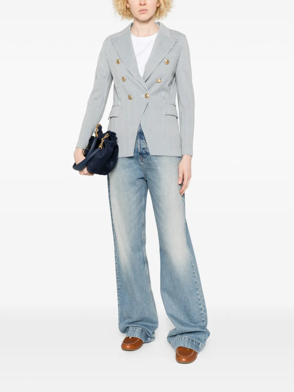 Circolo 1901 Gestreepte blazer met dubbele rij knopen Wit