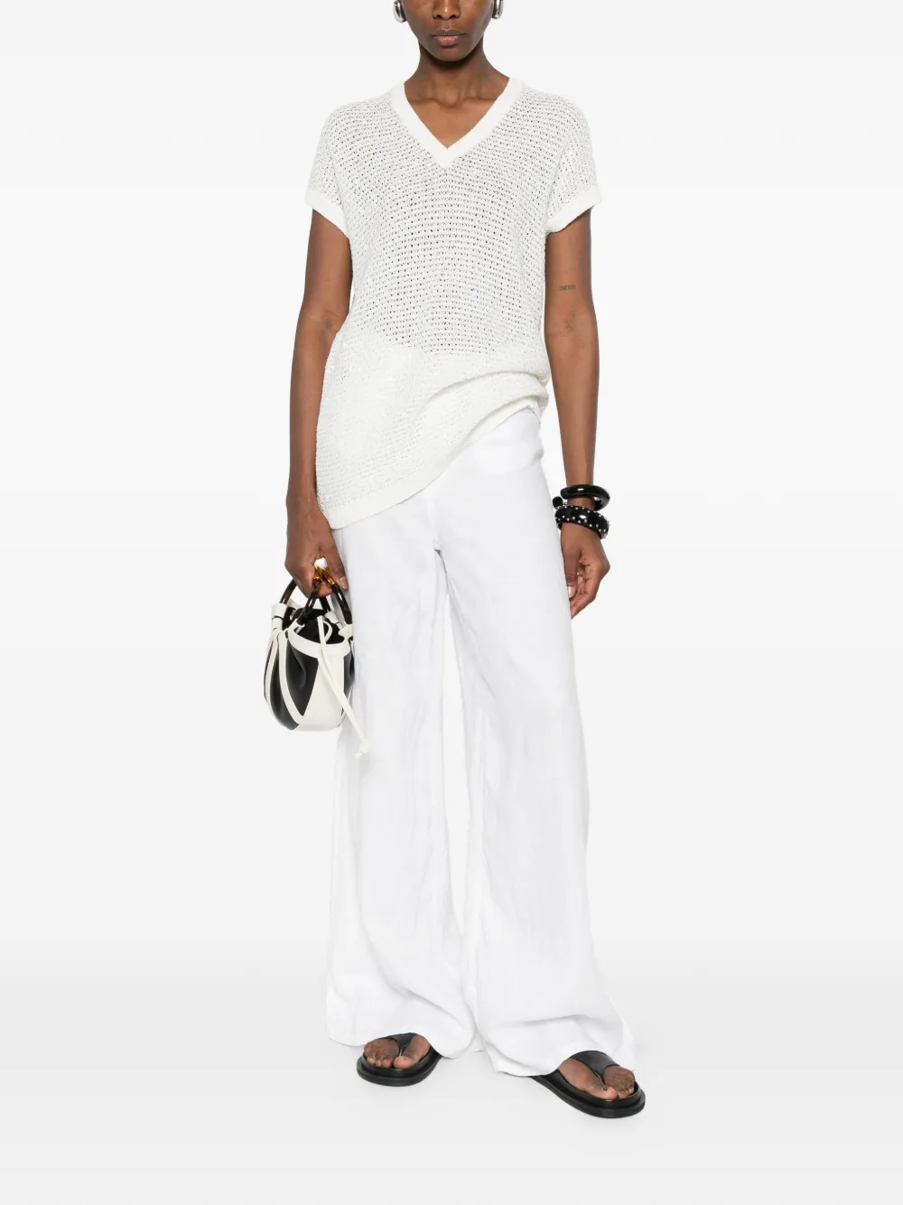 Fabiana Filippi Opengebreid T-shirt met glitters Wit